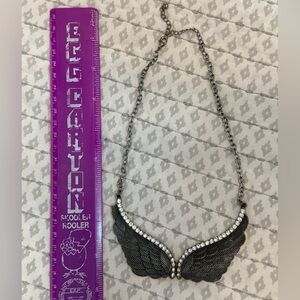 Rhinestone Wing Collar Necklace - Gunmetal